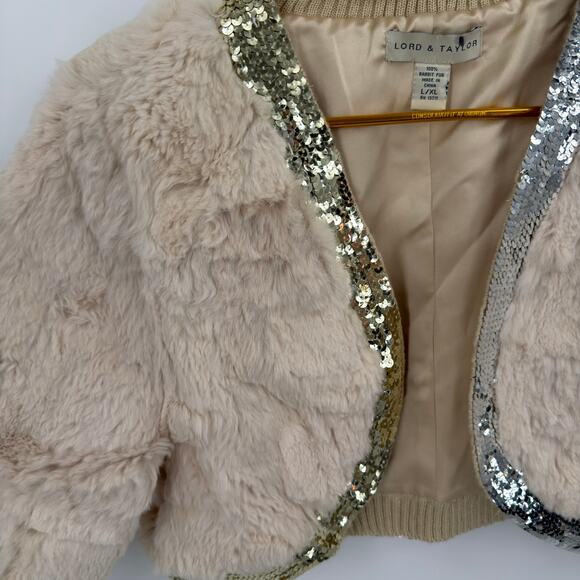 Lord & Taylor Rabbit Fur Sequin Trim Bolero - L/XL - Cream - Picture 4 of 8